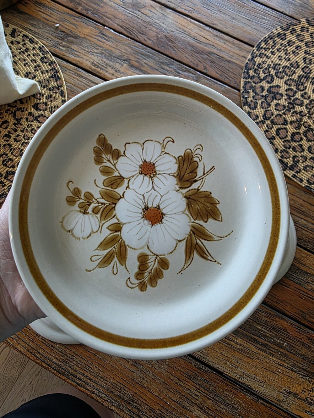 Cream Ceramic Small serving plates with Brown Floral Design